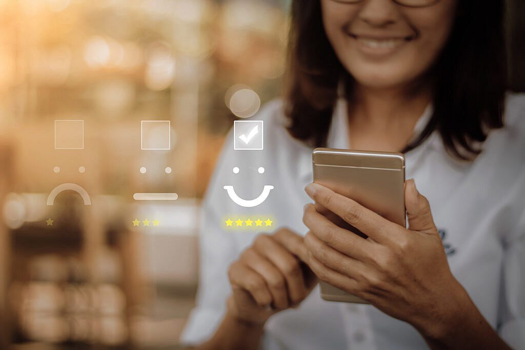 Customer woman with mobile device
