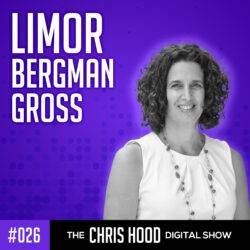Chris Hood, smiling woman with curly hair, wearing a white sleeveless top and beaded necklace, promoting her digital show "The Chris Hood Digital Show" featuring Limor Bergman Gross.