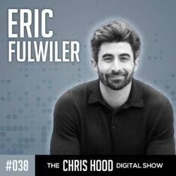 Eric Fulwiler podcast host for The Chris Hood Digital Show, smiling in a black collared shirt against a blue background with dots.